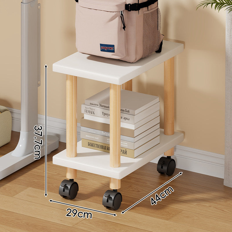 Compact Mobile Two-Tier Storage Cart with Wooden Legs and Locking Casters