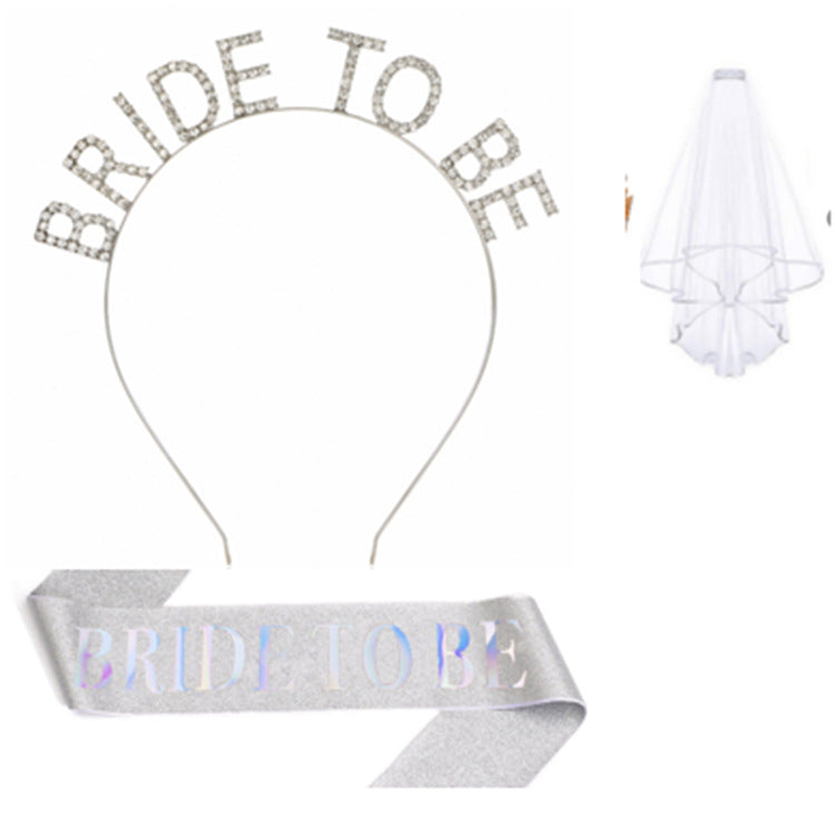 Women's bridal accessories set with shimmering veil and personalized sash Stornfield
