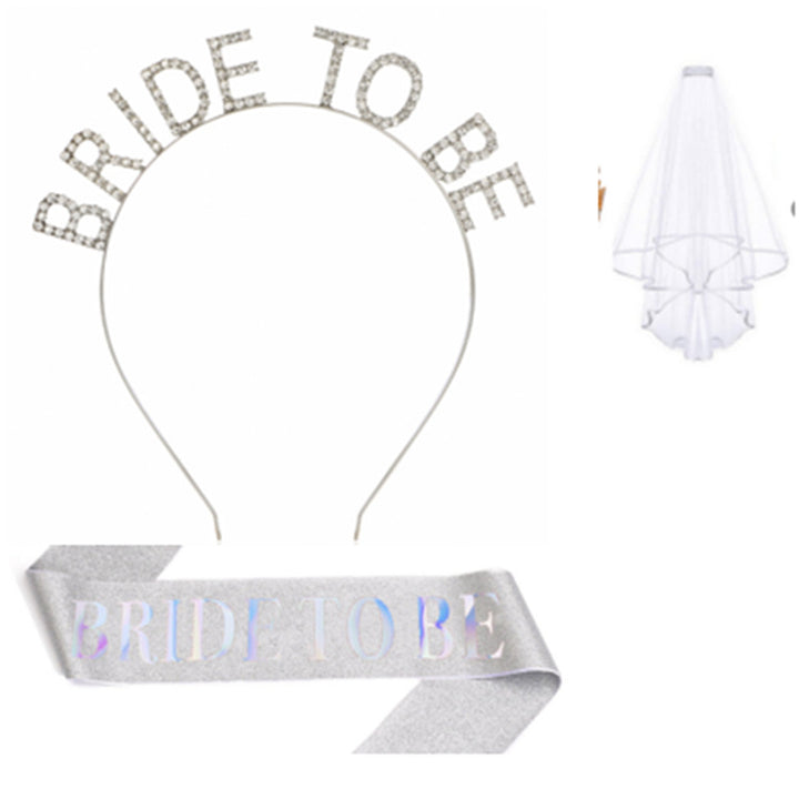 Women's bridal accessories set with shimmering veil and personalized sash Stornfield