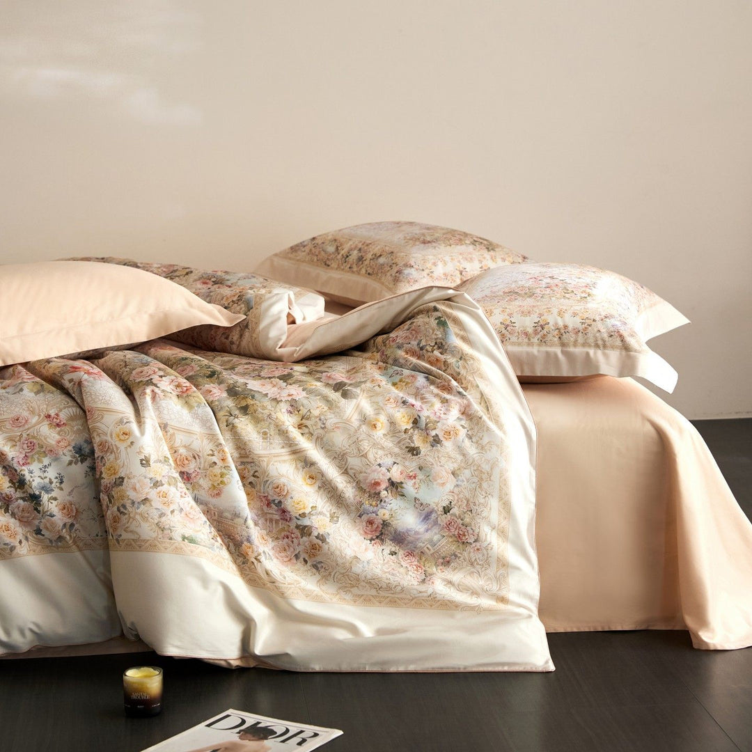 Floral Satin-Feel Duvet Cover Set with Oxford Shams