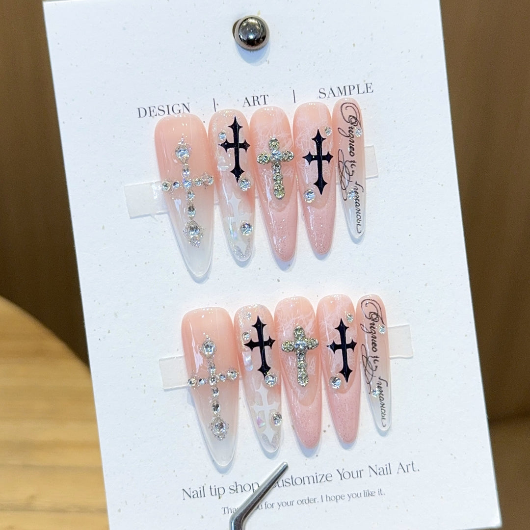 Fashionable Cross Design Artificial Nails Stornfield