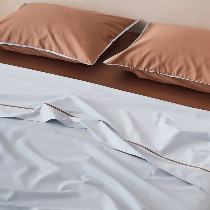 Noble cotton satin bed sheet and pillowcase set with fine piping