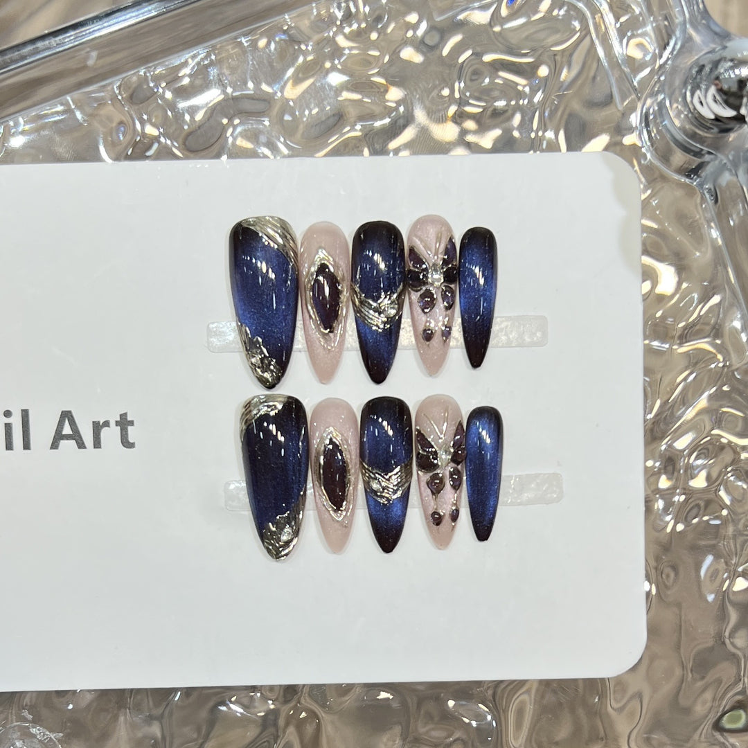 Elegant Stiletto Press-On Nail Art Set with Gemstone Accents Stornfield