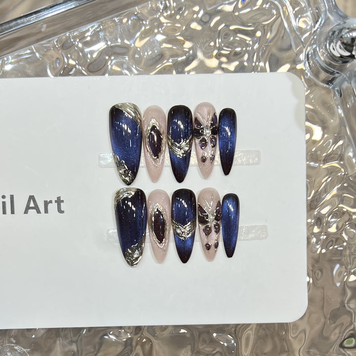 Elegant Stiletto Press-On Nail Art Set with Gemstone Accents Stornfield
