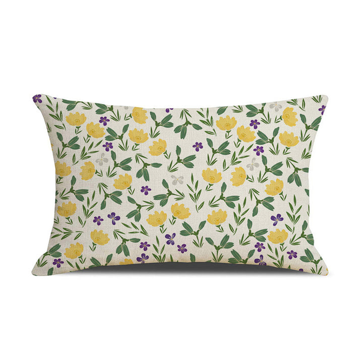 Rectangular Linen-Blend Floral Throw Pillow Cover