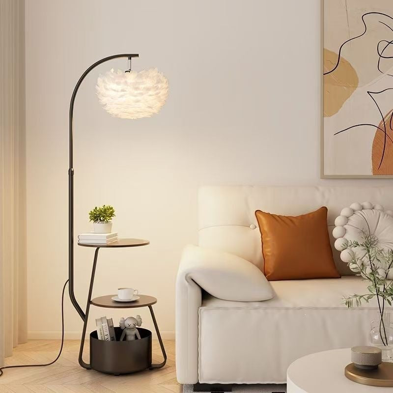 Artistic Floor Lamp with Elegant Feather Shade