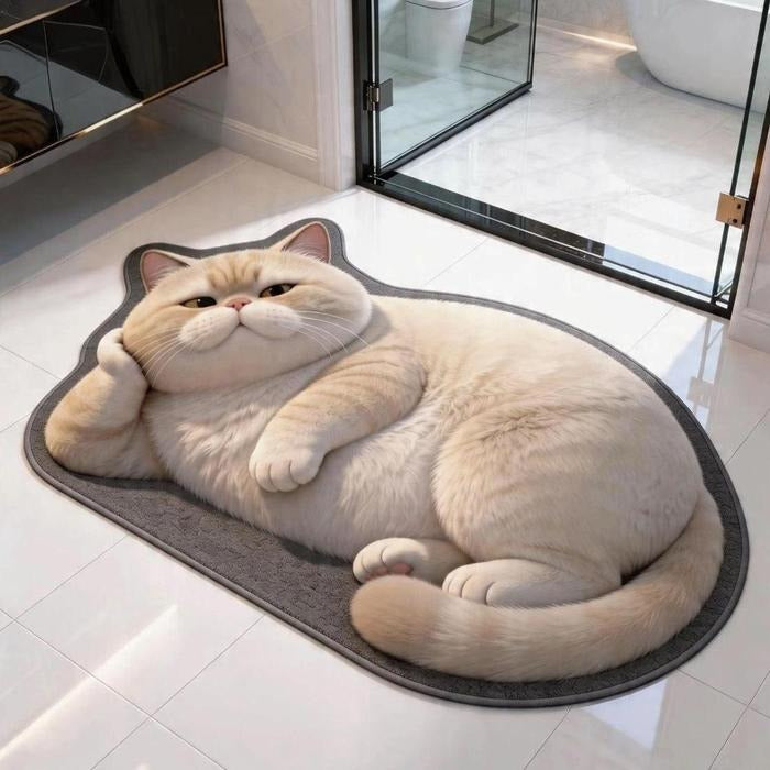 Cartoon Cat-Shaped Plush Bath Mat