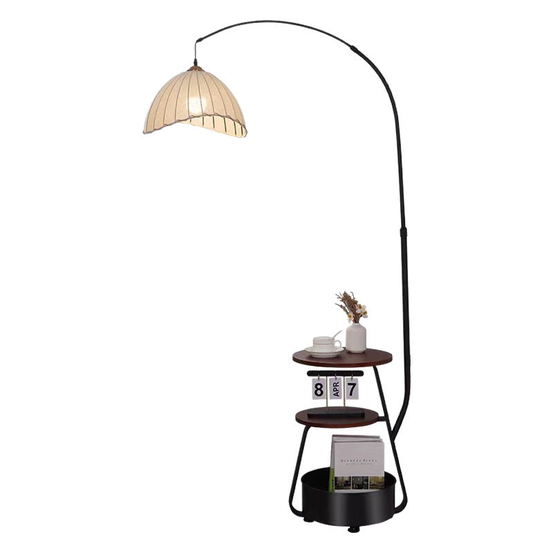 Adjustable Arc Floor Reading Lamp with Integrated Side Table