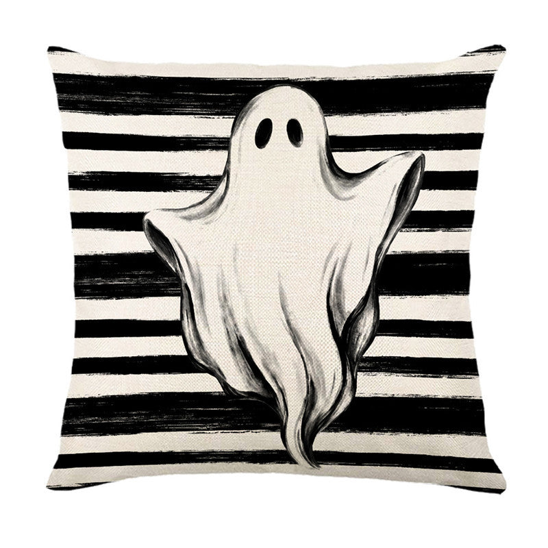 Halloween Ghost Cotton-Linen Square Throw Pillow Covers Set with Hidden Zipper