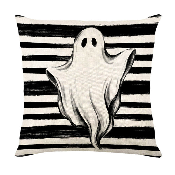 Halloween Ghost Cotton-Linen Square Throw Pillow Covers Set with Hidden Zipper
