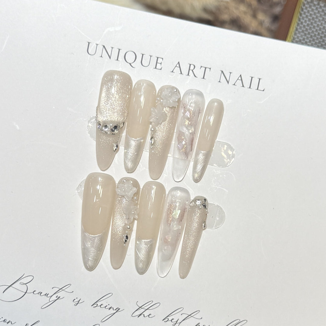 Artistic Long Press-On Nail Set with Elegant Floral Design Stornfield