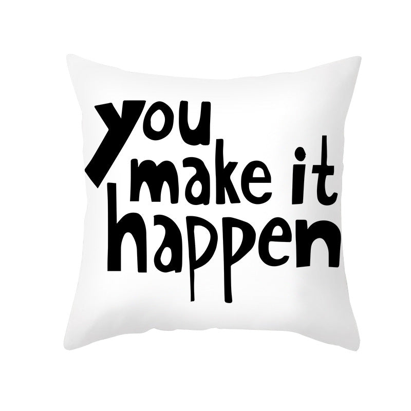 Square Cotton-Linen Decorative Throw Pillow Cover with Oversized HOME Typography Print and Concealed Zipper