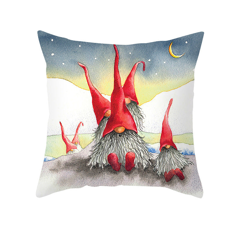 Holiday Decorative Throw Pillow Plush Polyester Cover Festive Santa Reindeer Snowman Print