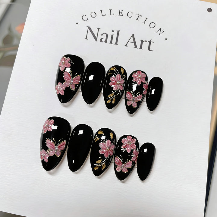 Artistic Floral-Embellished Press-On Nail Art Stornfield