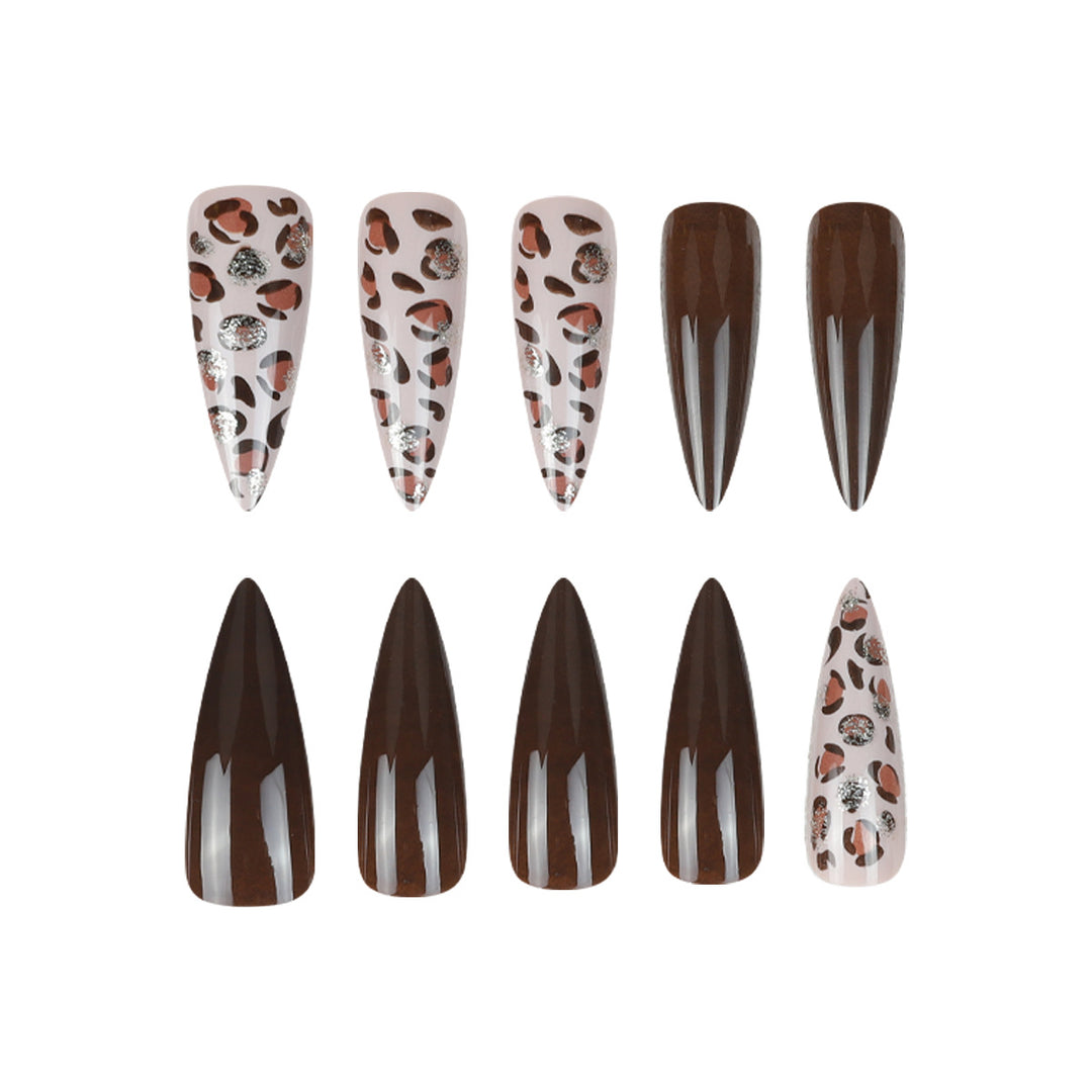 Stiletto Press-On Nail Set with Leopard Accent Design Stornfield