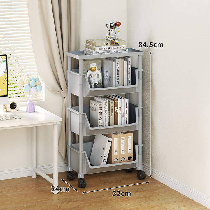 Compact Tiered Rolling Plastic Storage Cart with Swivel Casters and Front File Access