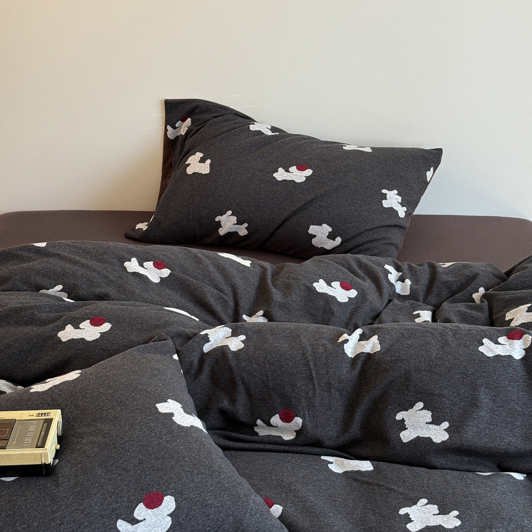 Cotton-Blend Teddy Motif Duvet Cover Set with Contrast Hem