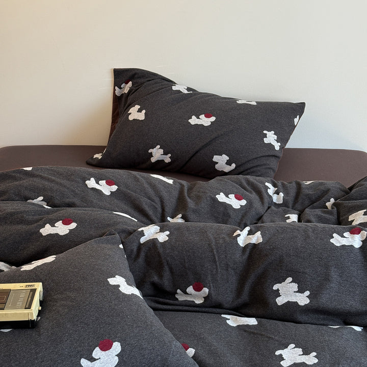 Cotton-Blend Teddy Motif Duvet Cover Set with Contrast Hem