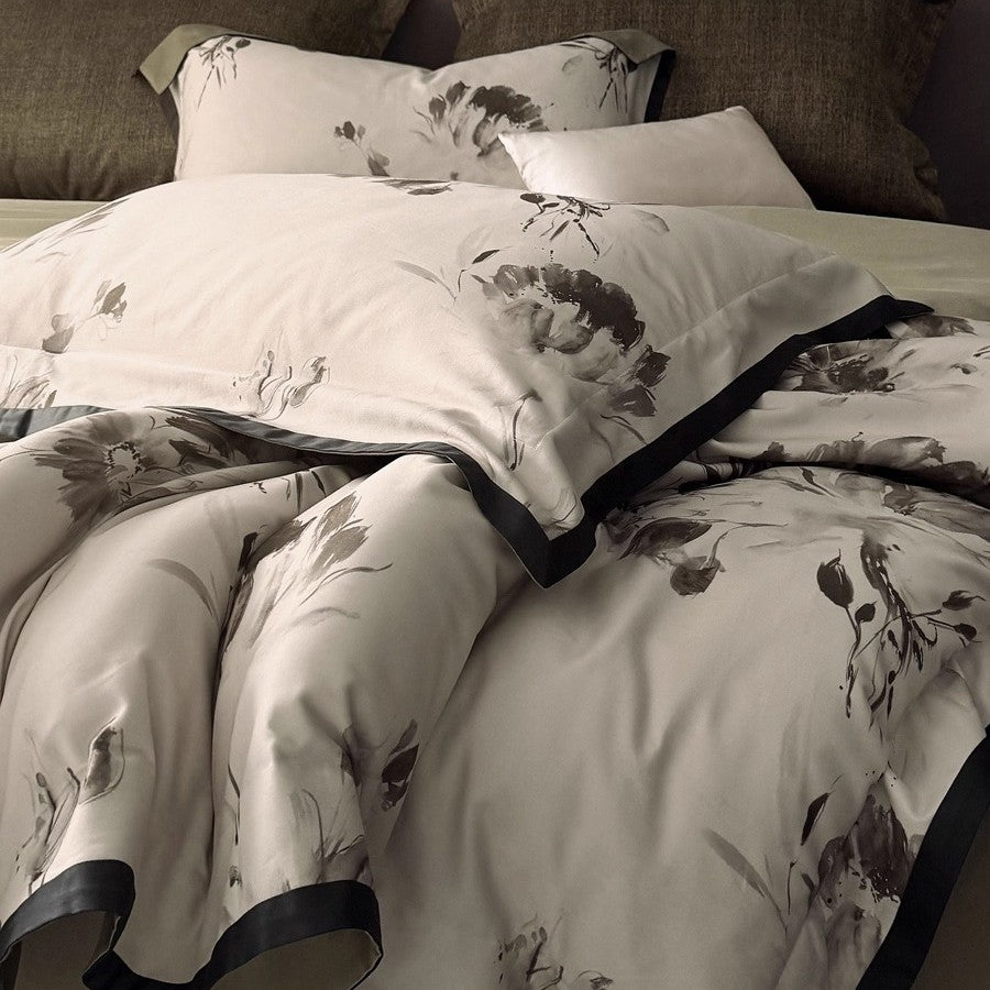 Floral Print Cotton Sateen Duvet Cover Set with Reversible Back and Piped Edging