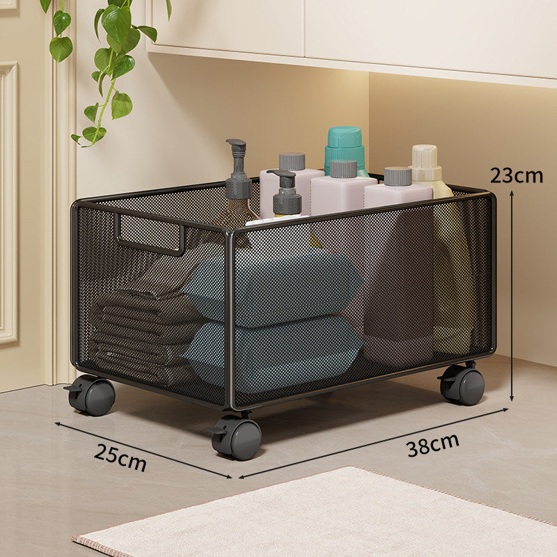 Mesh Rolling Bathroom and Under-Cabinet Storage Basket with Locking Casters and Built-In Handles