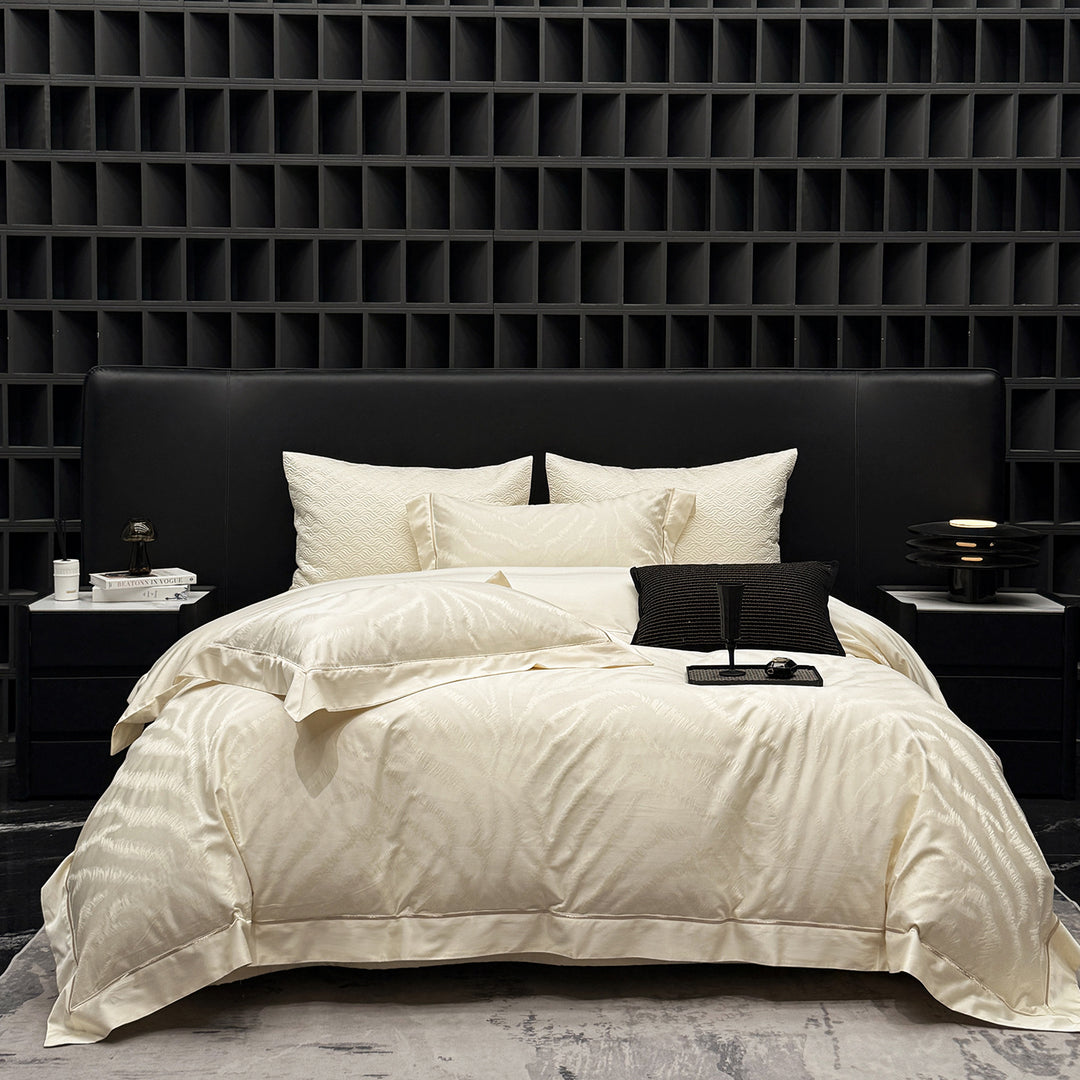 Elegant bed linen set made of cotton satin with subtle wave jacquard and satin edge