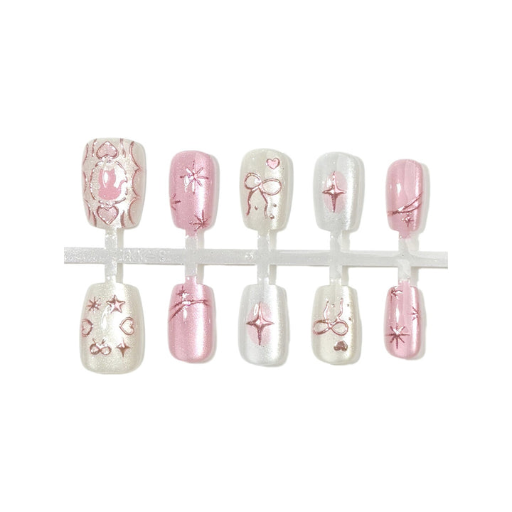 Artistic Press-On Nail Set with Elegant Star Design