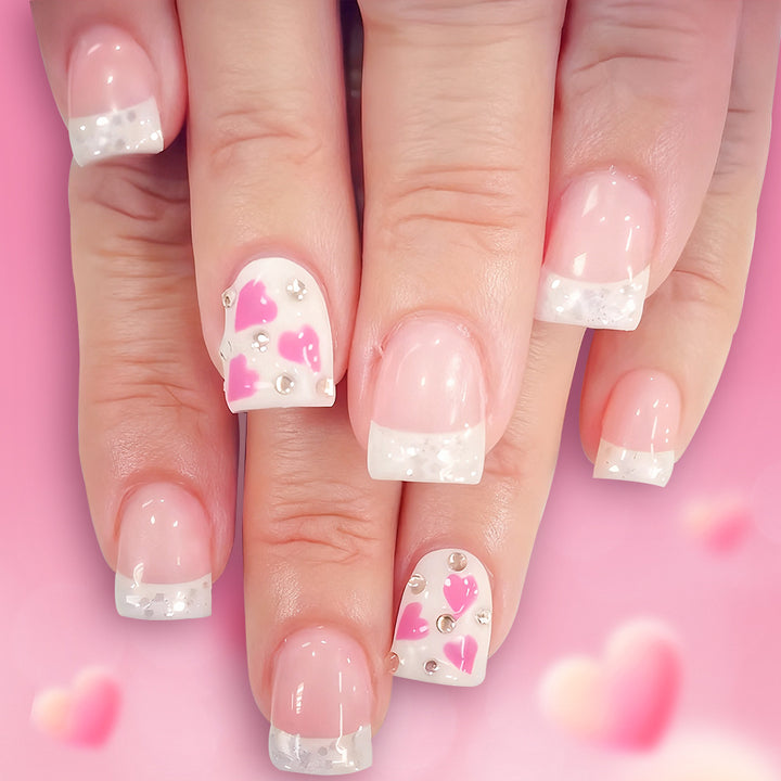 Heart-Embellished Press-On Nail Art Stornfield