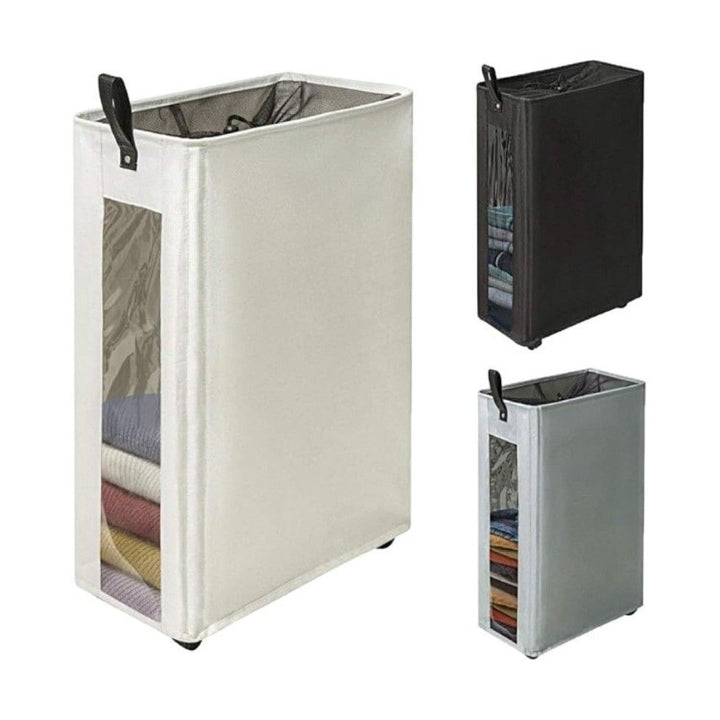 Modern laundry basket with wheels and viewing window Stornfield