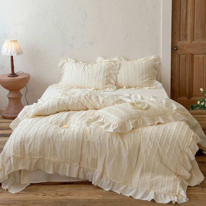 Ruffled Textured Cotton Sateen Duvet Cover Set
