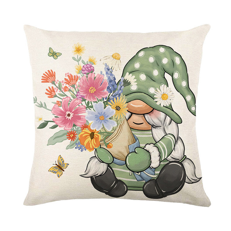 Botanical Daisy Spring Typography Linen-Texture Square Pillow Cover with Concealed Zipper