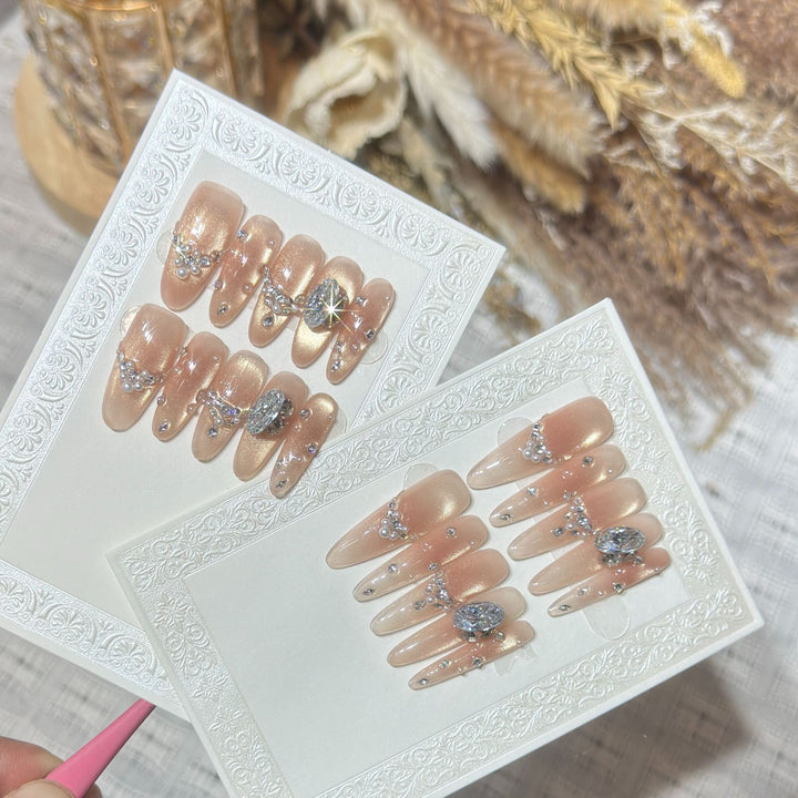 Glittery Rhinestone-Embellished Press-On Nails
