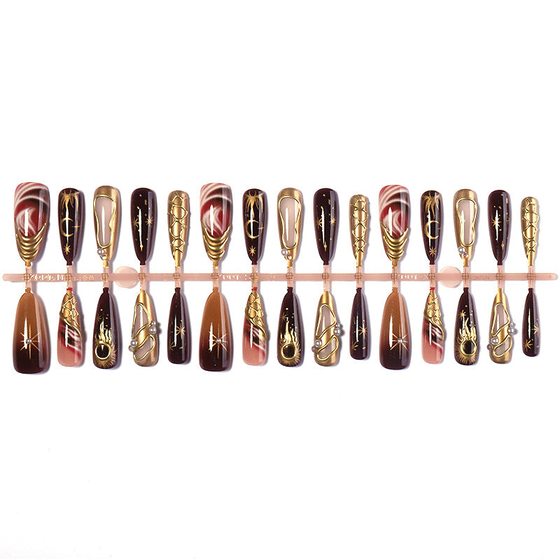 Decorative Press-On Nail Art Set with Glamorous Gold Accents Stornfield