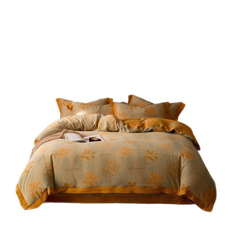 Duvet cover set made of densely woven cotton satin with ornamental jacquard pattern and reversible function