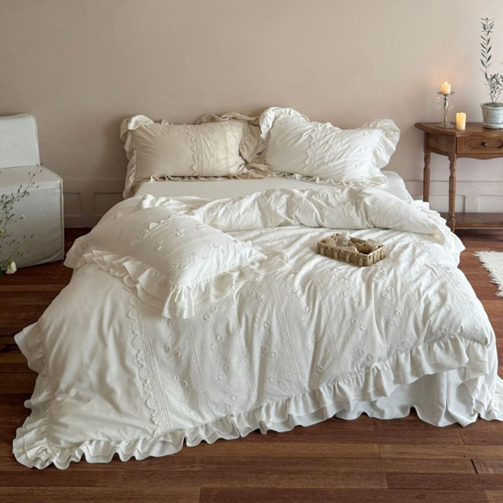 Embroidered Ruffled Cotton Duvet Cover Set