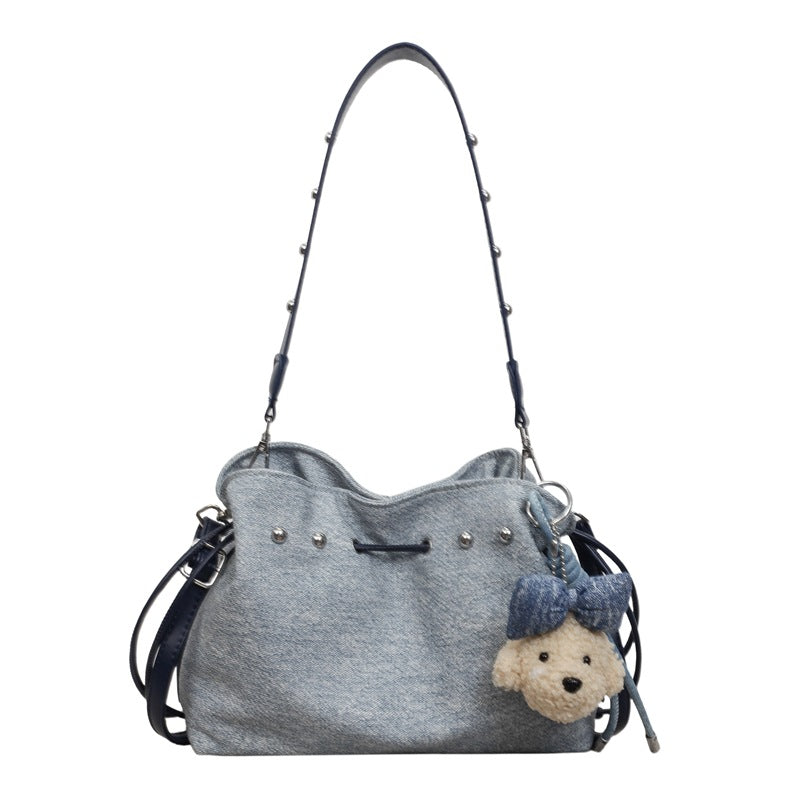 Charming Mini Bucket Bag with Cute Pendant