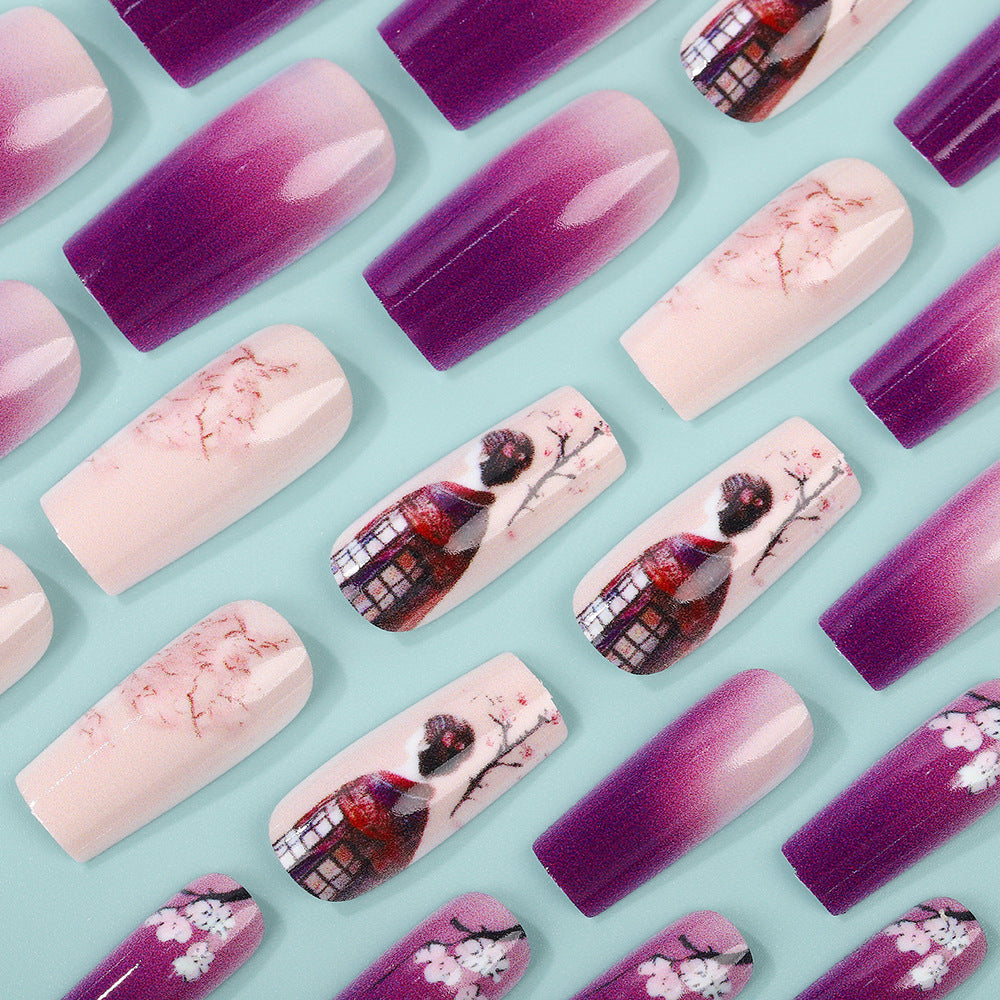Elegant Artificial Nails Set with Ombre Design and Artistic Accents Stornfield