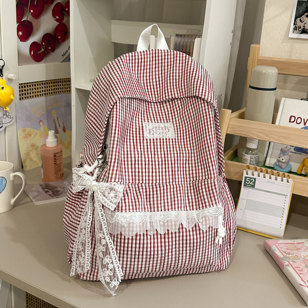 Charming Striped Lace-Trimmed Backpack Stornfield