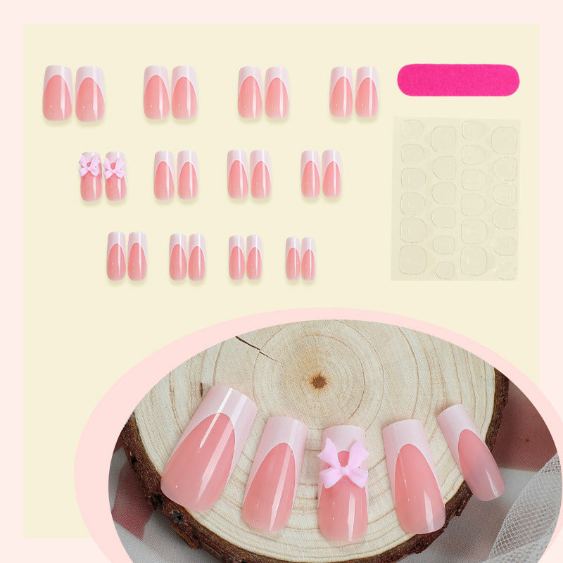 Decorative Press-On Nail Set with Elegant Bows Stornfield
