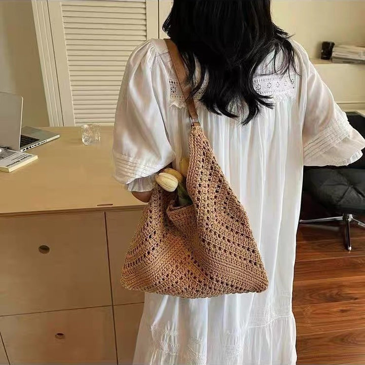 Knit shoulder bag with leather handles Stornfield