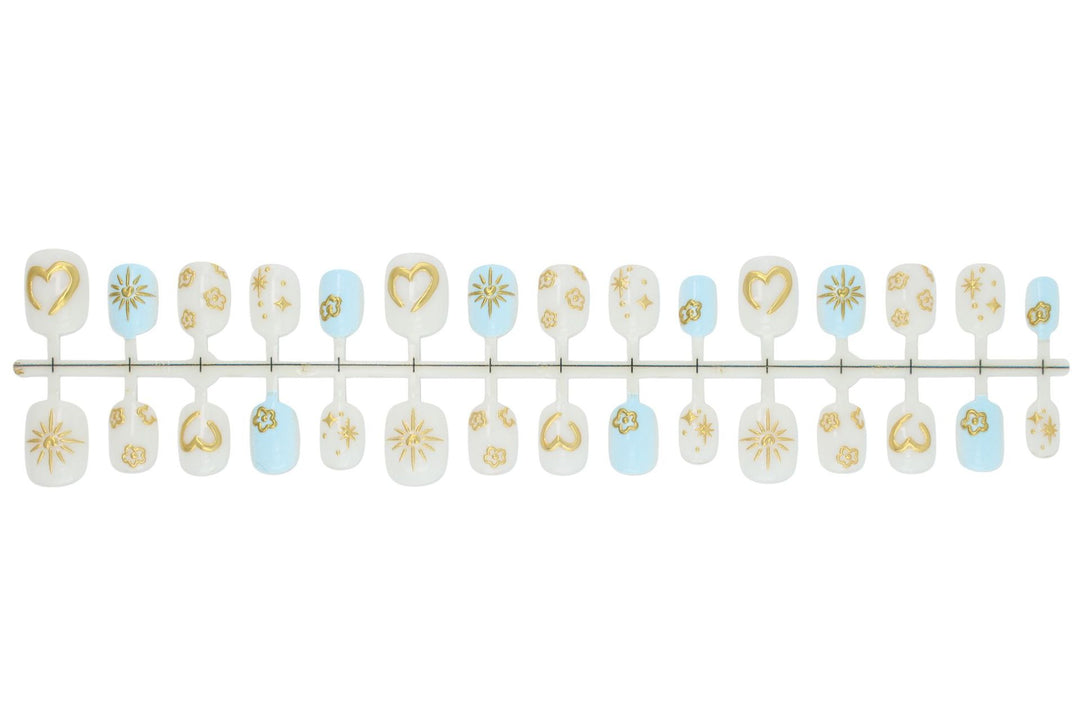 Artificial nail set with floral and geometric designs Stornfield
