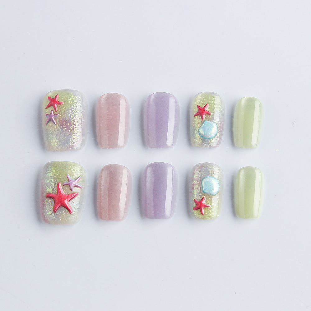 Artistic Beach-Inspired Press-On Nails Stornfield