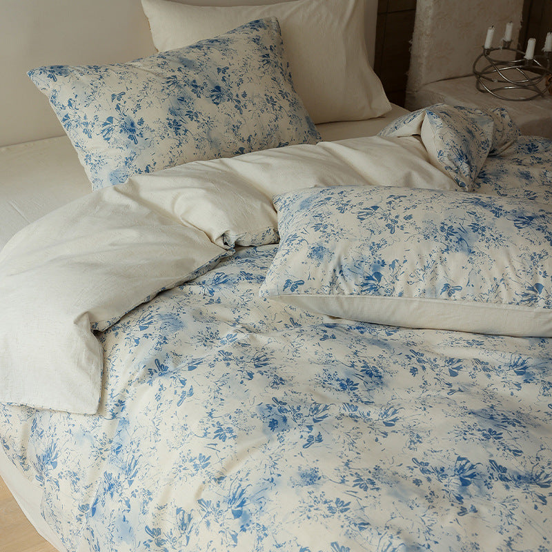 Luxury Linen-Cotton Duvet Cover Set with Floral Watercolor Print