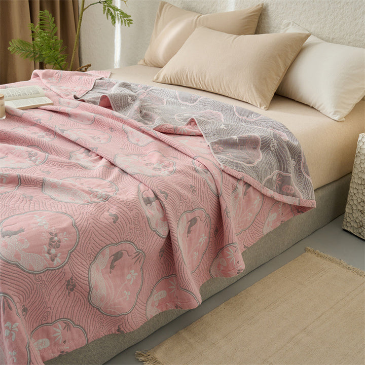 Light cotton throw blanket with floral rose print