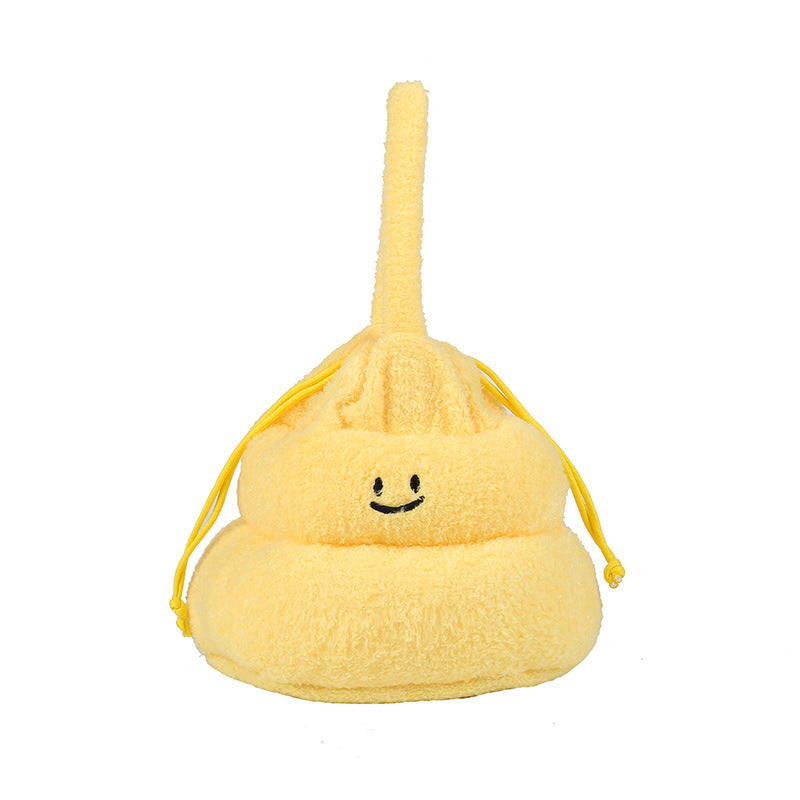 Plush Smiley Face Drawstring Pouch