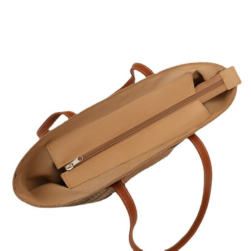 Elegant Bast Handbag with Leather Handles Stornfield