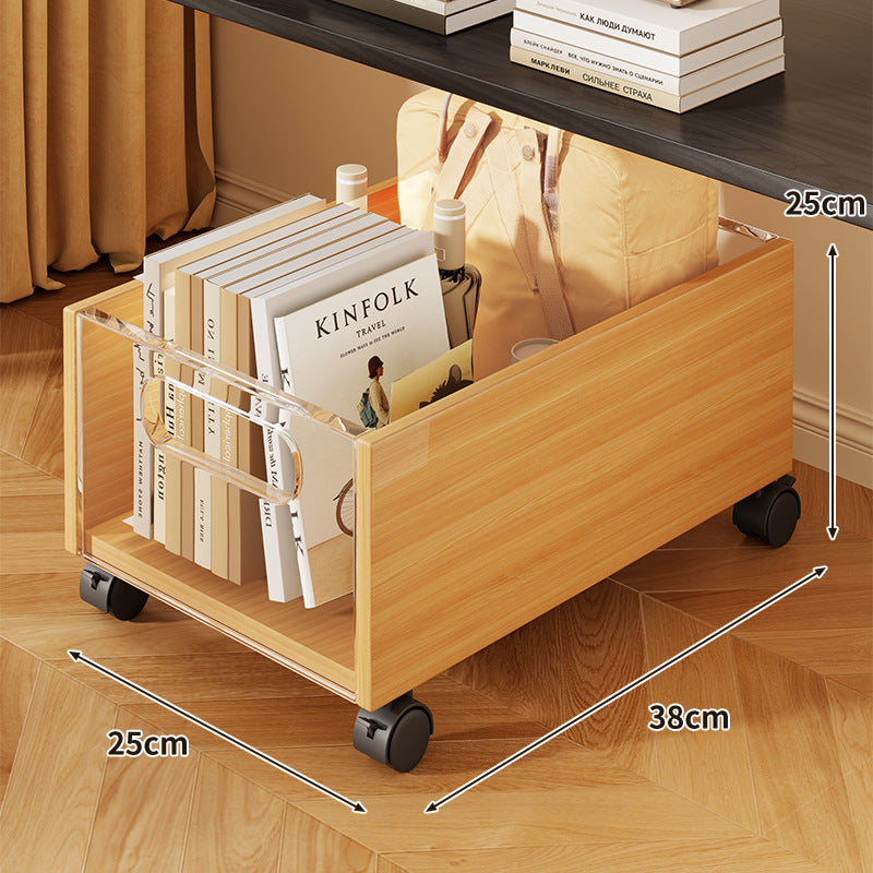 Mobile Wire Mesh Storage Crate with Walnut-Style Wooden Side and Locking Swivel Wheels