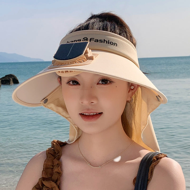 Visor with removable solar clip fan and UV protection neck strap Stornfield