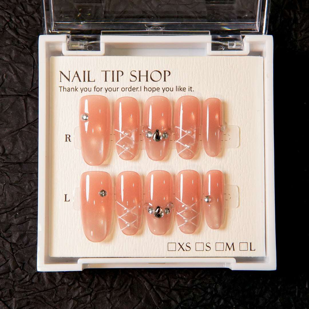 Glamorous Press-On Nail Tips with Rhinestone Accents