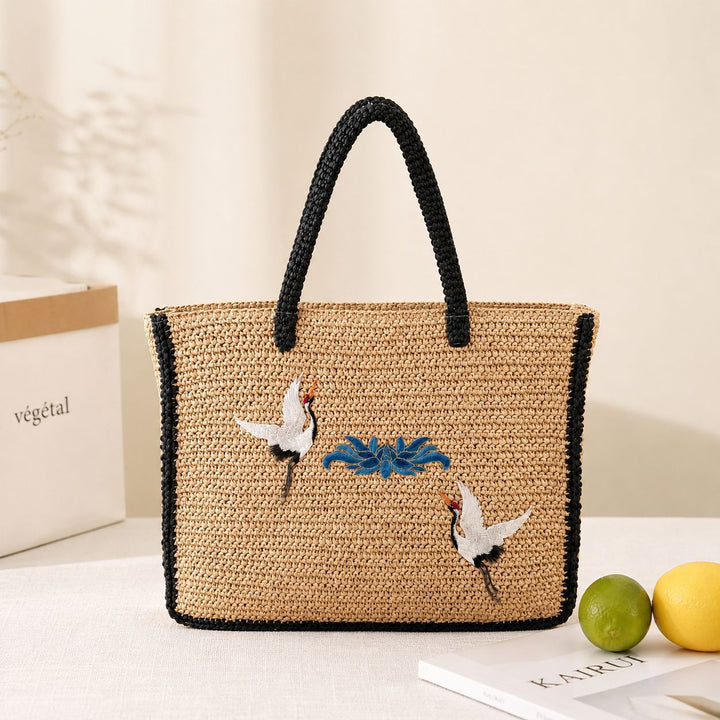 Elegant Bast Tote Bag with Artistic Embroidery Design Stornfield
