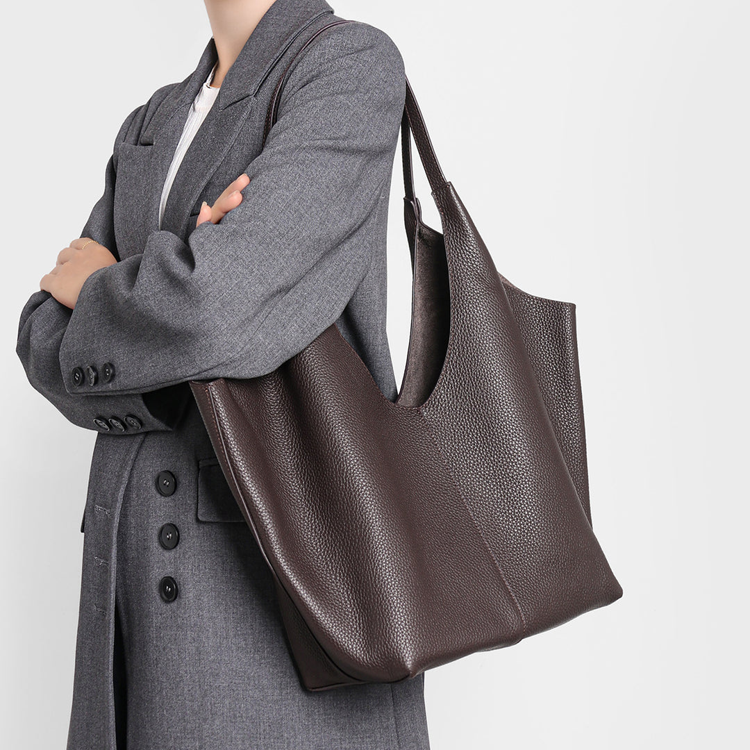 Pebbled Leather Large Shoulder Tote Bag